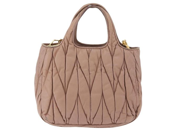 Borsa Miu Miu Matelasse in pelle 2way Beige Gold Auth 185023 D'oro - vista 2