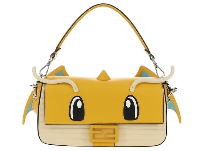 FENDI Dragonite FENDIxFRGMTxPOKMON Mamma Baguette Bag Leather Auth 167404SM Argento Giallo - vista 13