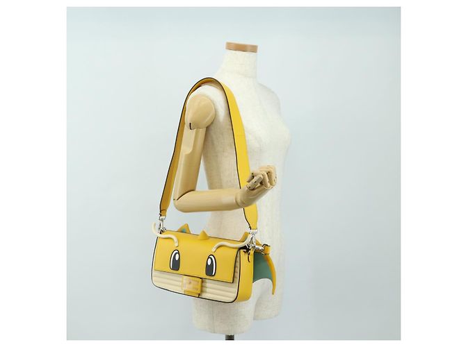FENDI Dragonite FENDIxFRGMTxPOKMON Mamma Baguette Bag Leather Auth 167404SM Argento Giallo - vista 33