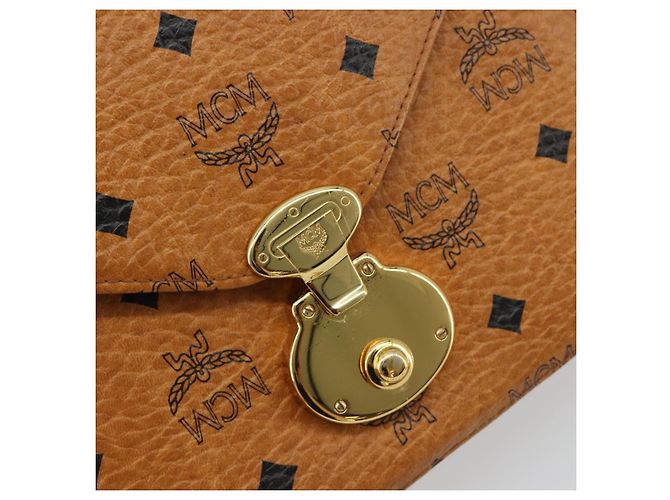 Borsa a Spalla MCM Vicetos Logogram PVC Pelle Marrone Oro Auth 184502 D'oro - vista 10