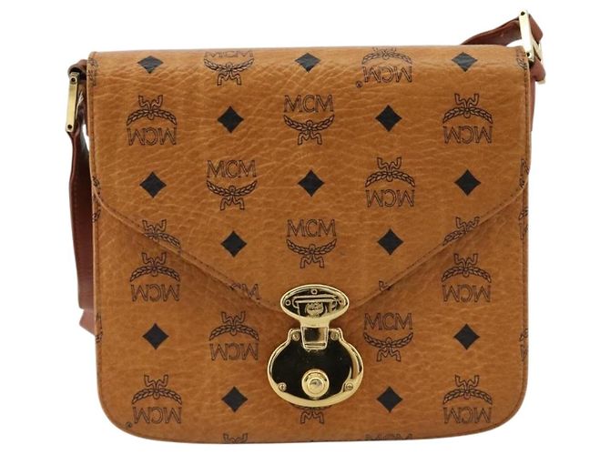 Borsa a Spalla MCM Vicetos Logogram PVC Pelle Marrone Oro Auth 184502 D'oro - vista 13