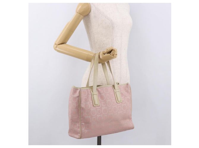 Borsa Salvatore Ferragamo Gancini in Pelle e PVC Rosa Argento Auth BA13376 - vista 21