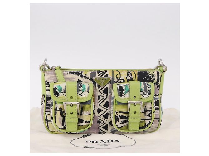 Borsa a Spalla PRADA Nylon Verde Argento Autentica 184559V - vista 12