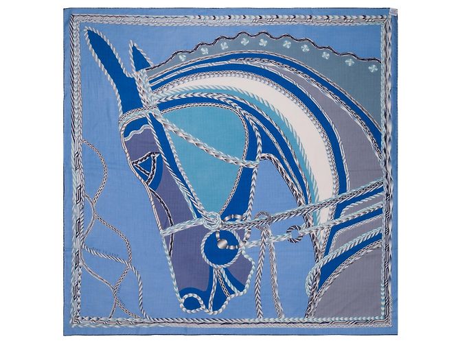 Hermès Accessorio HERMES Chale 140 in Cashmere Blu - 103606 - vista 2