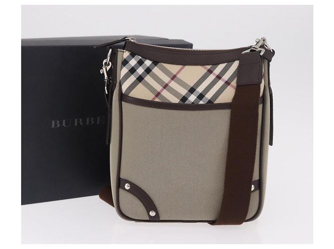 Borsa a Spalla BURBERRY Nova Check in Tela Beige Silver Auth 184474A Argento - vista 12