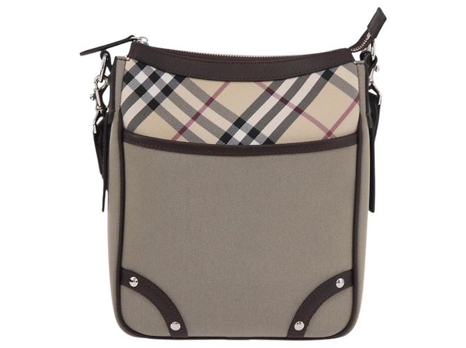 Borsa a Spalla BURBERRY Nova Check in Tela Beige Silver Auth 184474A Argento - vista 13