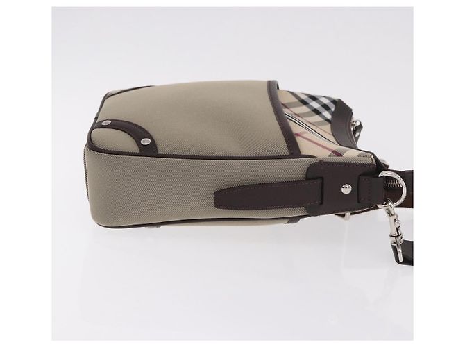 Borsa a Spalla BURBERRY Nova Check in Tela Beige Silver Auth 184474A Argento - vista 3