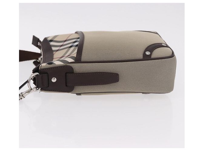 Borsa a Spalla BURBERRY Nova Check in Tela Beige Silver Auth 184474A Argento - vista 4
