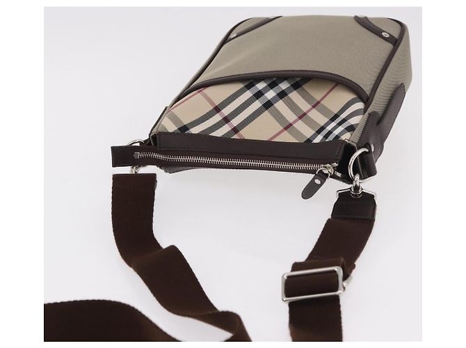 Borsa a Spalla BURBERRY Nova Check in Tela Beige Silver Auth 184474A Argento - vista 6