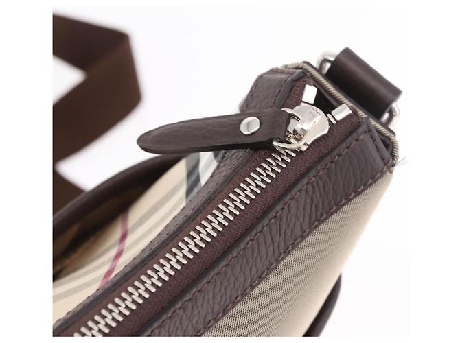 Borsa a Spalla BURBERRY Nova Check in Tela Beige Silver Auth 184474A Argento - vista 9