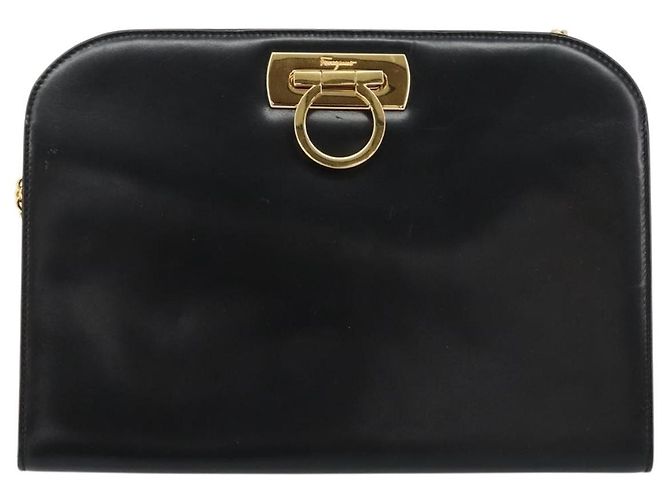 Borsa a Spalla Salvatore Ferragamo Gancini in Pelle Nera e Oro Auth 185103A Nero D'oro - vista 13