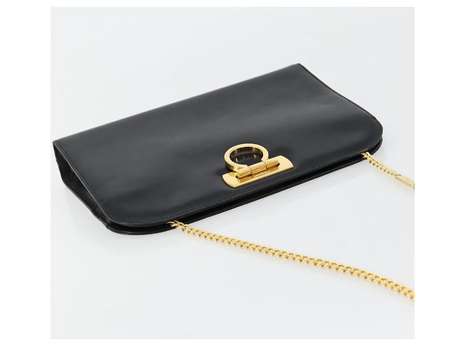 Borsa a Spalla Salvatore Ferragamo Gancini in Pelle Nera e Oro Auth 185103A Nero D'oro - vista 6
