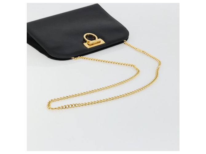Borsa a Spalla Salvatore Ferragamo Gancini in Pelle Nera e Oro Auth 185103A Nero D'oro - vista 7