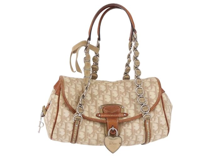 Borsa Christian Dior Trotter Canvas Romantic Chain Ivory Silver Auth 184735A Argento Crudo - vista 13