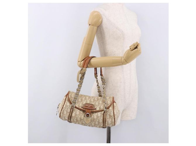 Borsa Christian Dior Trotter Canvas Romantic Chain Ivory Silver Auth 184735A Argento Crudo - vista 25