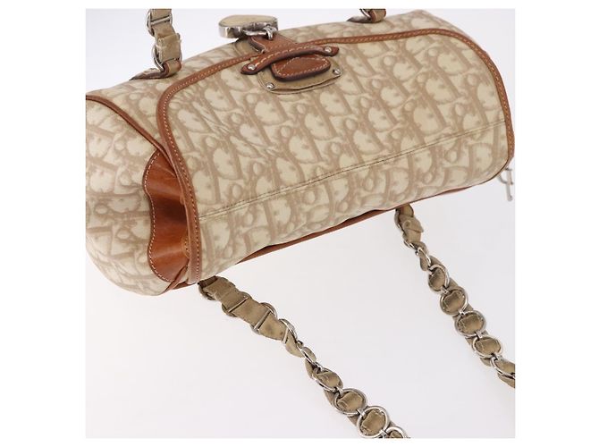 Borsa Christian Dior Trotter Canvas Romantic Chain Ivory Silver Auth 184735A Argento Crudo - vista 6