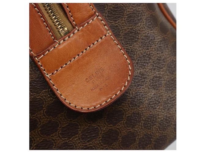 Céline Borsa Boston CELINE in Tela Macadam PVC Pelle Marrone Oro Auth 183294A D'oro - vista 12
