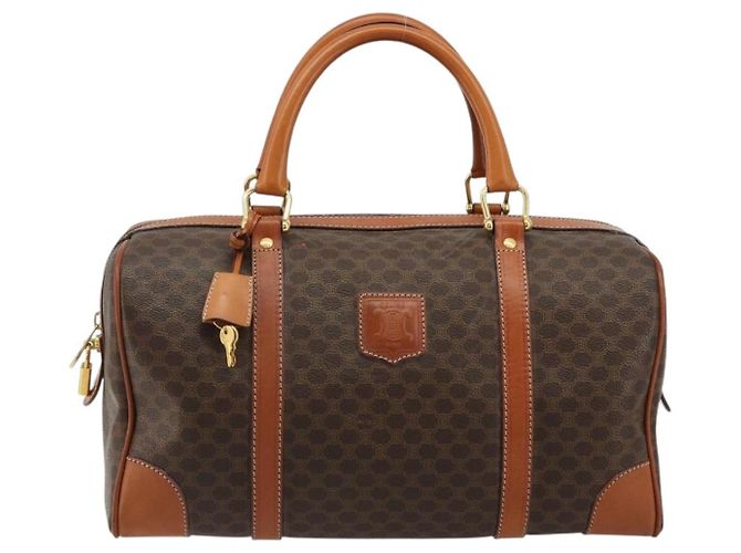 Céline Borsa Boston CELINE in Tela Macadam PVC Pelle Marrone Oro Auth 183294A D'oro - vista 13