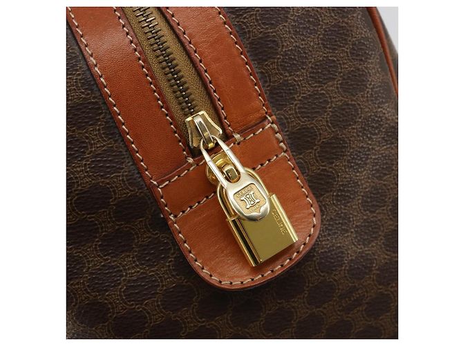 Céline Borsa Boston CELINE in Tela Macadam PVC Pelle Marrone Oro Auth 183294A D'oro - vista 17