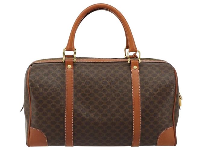 Céline Borsa Boston CELINE in Tela Macadam PVC Pelle Marrone Oro Auth 183294A D'oro - vista 2