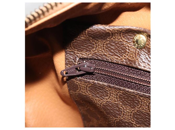 Céline Borsa Boston CELINE in Tela Macadam PVC Pelle Marrone Oro Auth 183294A D'oro - vista 20