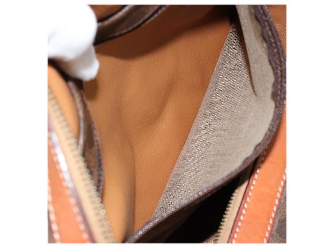 Céline Borsa Boston CELINE in Tela Macadam PVC Pelle Marrone Oro Auth 183294A D'oro - vista 21