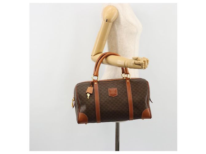 Céline Borsa Boston CELINE in Tela Macadam PVC Pelle Marrone Oro Auth 183294A D'oro - vista 22