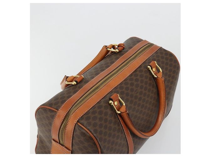 Céline Borsa Boston CELINE in Tela Macadam PVC Pelle Marrone Oro Auth 183294A D'oro - vista 6