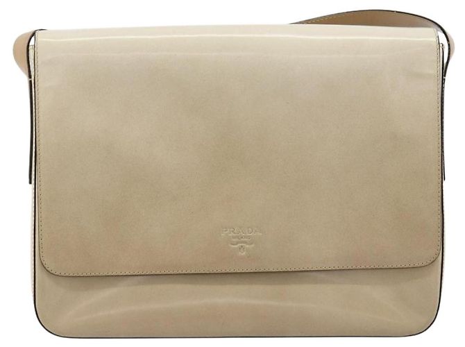 Borsa a tracolla PRADA in pelle verniciata Beige Argento Auth bs35591 - vista 13