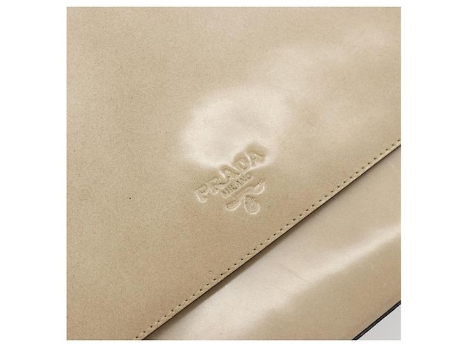 Borsa a tracolla PRADA in pelle verniciata Beige Argento Auth bs35591 - vista 17