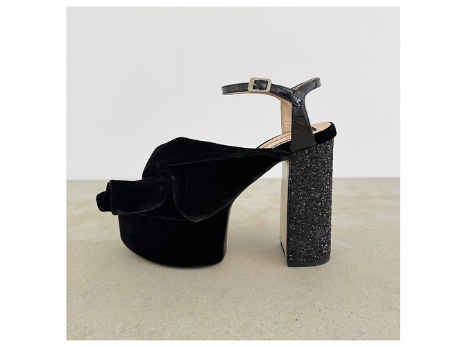 N°21 Samt-Plateau-Sandalen mit Glitzerabsatz, Pre-Fall 2015 Schwarz - Ansicht 6
