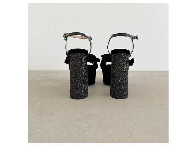 N°21 Samt-Plateau-Sandalen mit Glitzerabsatz, Pre-Fall 2015 Schwarz - Ansicht 8