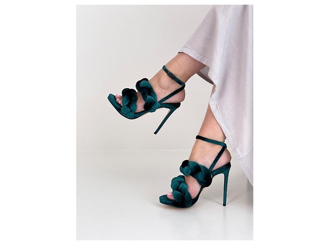 Autre Marque Marco de Vincenzo Sandali intrecciati in velluto smeraldo Pre-Fall 2017 Verde - vista 2