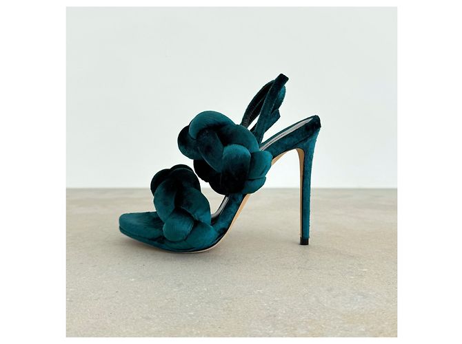 Autre Marque Marco de Vincenzo Sandali intrecciati in velluto smeraldo Pre-Fall 2017 Verde - vista 4
