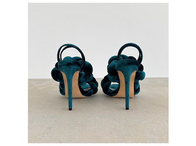Autre Marque Marco de Vincenzo Sandali intrecciati in velluto smeraldo Pre-Fall 2017 Verde - vista 5