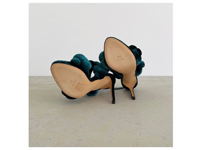 Autre Marque Marco de Vincenzo Sandali intrecciati in velluto smeraldo Pre-Fall 2017 Verde - vista 9