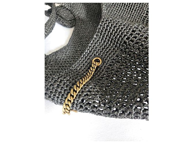 Saint Laurent Icare Borsa Shopper Rafia Nero - vista 11