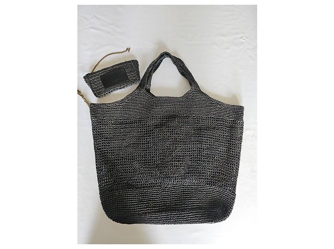 Saint Laurent Icare Borsa Shopper Rafia Nero - vista 15