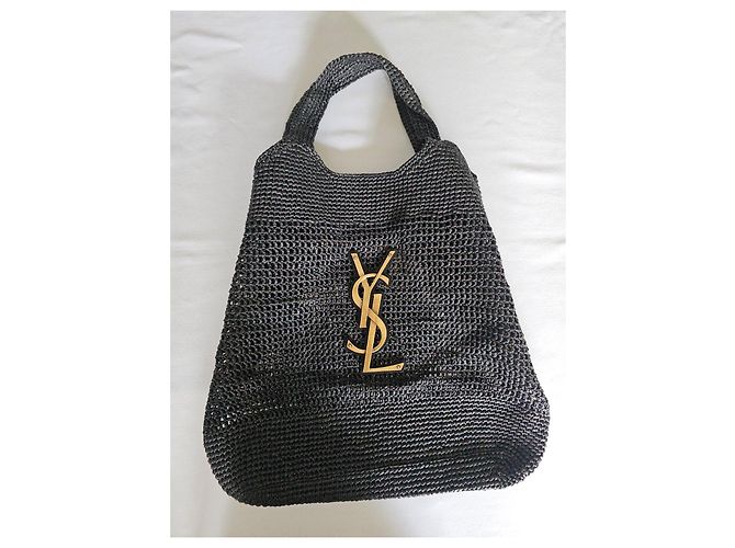 Saint Laurent Icare Borsa Shopper Rafia Nero - vista 3