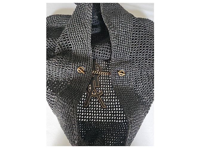 Saint Laurent Icare Borsa Shopper Rafia Nero - vista 4