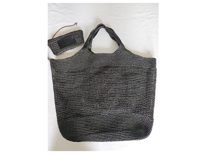 Saint Laurent Icare Borsa Shopper Rafia Nero - vista 6
