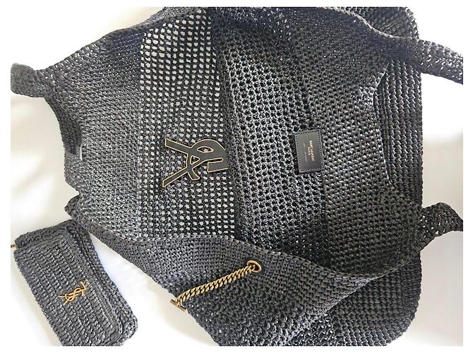 Saint Laurent Icare Borsa Shopper Rafia Nero - vista 7