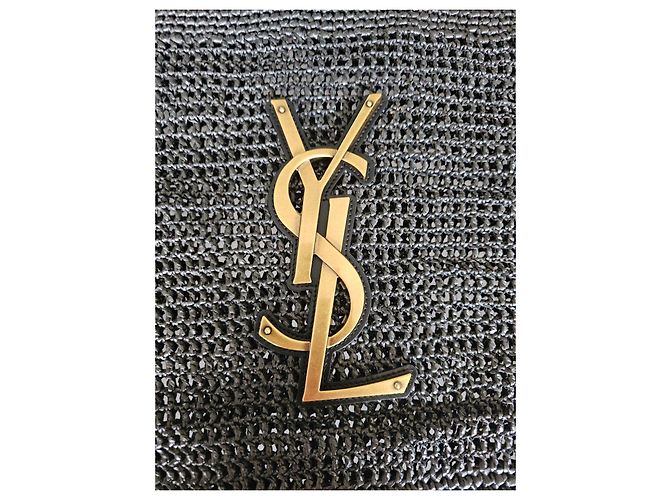 Saint Laurent Icare Borsa Shopper Rafia Nero - vista 9
