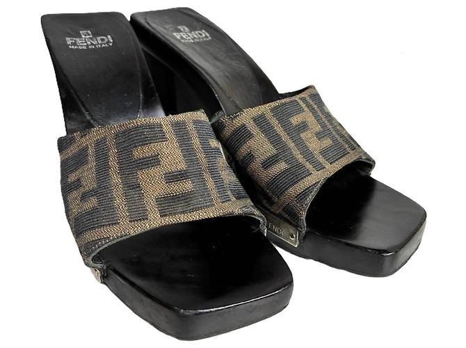 Fendi Zucca Canvas Platform Mules Brown Black - view 2