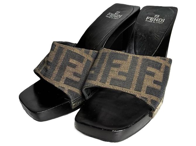 Fendi Zucca Canvas Platform Mules Brown Black - view 3