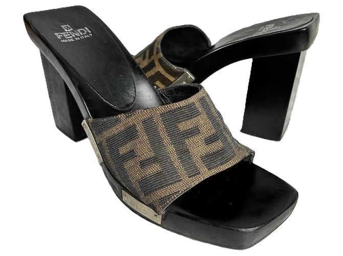 Fendi Zucca Canvas Platform Mules Brown Black - view 5