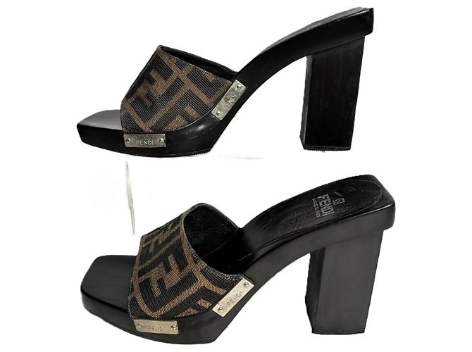 Fendi Zucca Canvas Platform Mules Brown Black - view 6