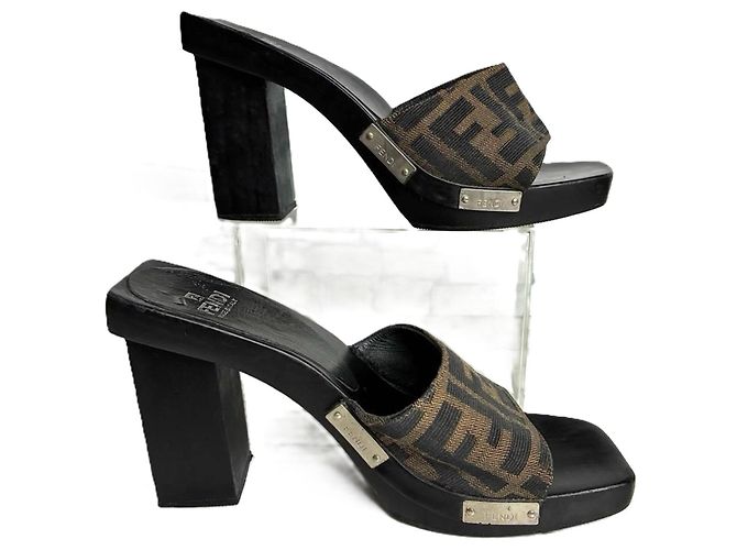Fendi Zucca Canvas Platform Mules Brown Black - view 7