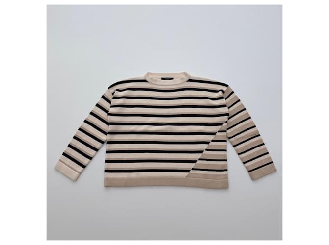 Weekend Max Mara Gestreifter Strickpullover asymmetrisch Schwarz Mehrfarben Beige - Ansicht 3