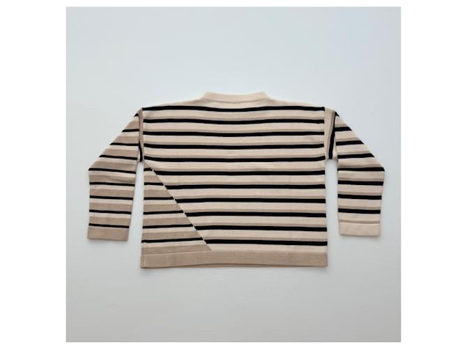 Weekend Max Mara Gestreifter Strickpullover asymmetrisch Schwarz Mehrfarben Beige - Ansicht 4